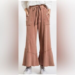 Easel Boho Mineral Washed Chic Wide-Leg Pants